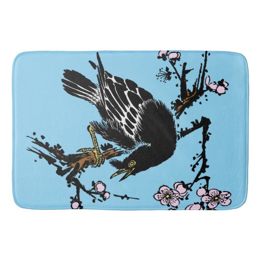 Japanse kraai en kersenbloesems Badmat (Voorkant)