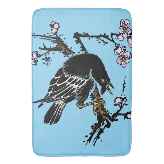 Japanse kraai en kersenbloesems Badmat (Voorkant Verticaal)