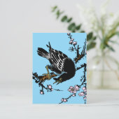 Japanse kraai en kersenbloesems Briefkaart (Staand voorkant)