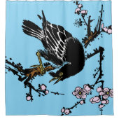 Japanse kraai en kersenbloesems Douchegordijn (Voorkant)
