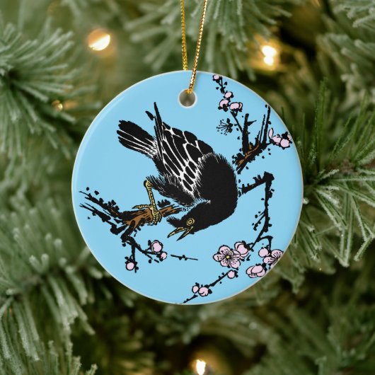  Japanse kraai en kersenbloesems Keramisch Ornament (Boom)