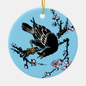  Japanse kraai en kersenbloesems Keramisch Ornament (Voorkant)