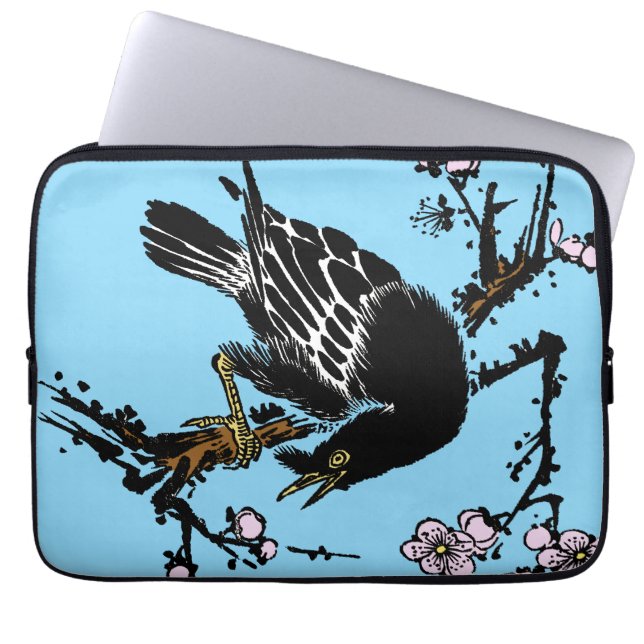  Japanse kraai en kersenbloesems Laptop Sleeve (Voorkant)