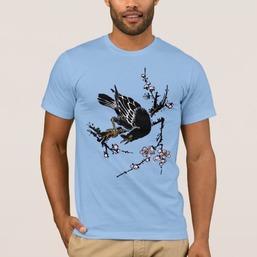  Japanse kraai en kersenbloesems T-shirt (Voorkant)