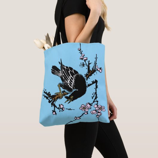 Japanse kraai en kersenbloesems Tote Bag (Dichtbij)