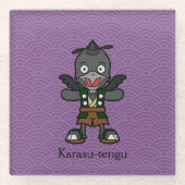 Japanse Kraai Tengu: Cartoon Yokai Glazen Onderzetter (Voorkant)