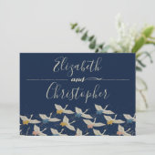 Japanse kraan  blauwe bruiloft bewaart de datum save the date (Staand voorkant)