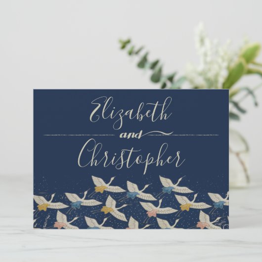 Japanse kraan  blauwe bruiloft bewaart de datum save the date (Staand voorkant)