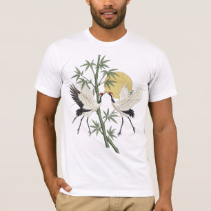 Japanse Kraan Borduurwerk Bamboe Zonsopgang cadeau T-shirt