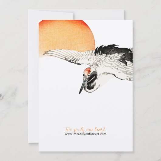 Japanse kraan en bamboe bruiloft Save the Date (Achterkant)