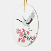 Japanse kraan en kersen bloesem kerstmis keramisch ornament (Links)