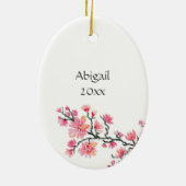 Japanse kraan en kersen bloesem kerstmis keramisch ornament (Achterkant)