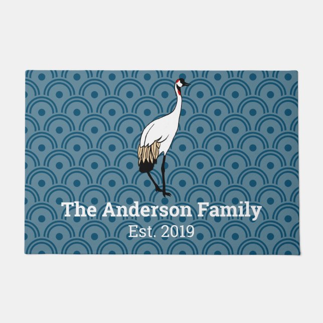Japanse kraan en scallops | Gepersonaliseerd Deurmat (Voorkant)