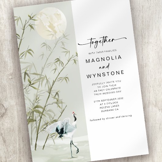 Japanse kraan moderne bruiloft kaart