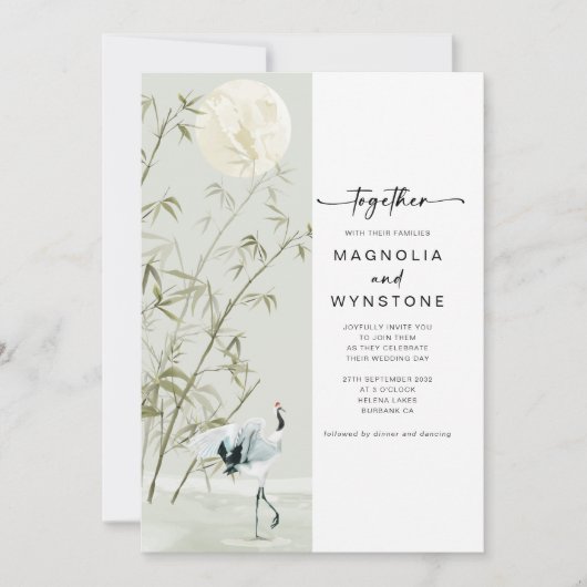 Japanse kraan moderne bruiloft kaart (Voorkant)