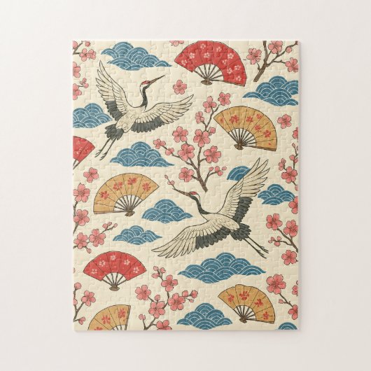 Japanse Kraan Sakura Patroon Legpuzzel (Verticaal)
