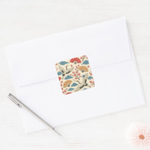 Japanse Kraan Sakura Patroon Vierkante Sticker