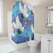 Japanse kraan:  vogelpatroon. douchegordijn (In situ)