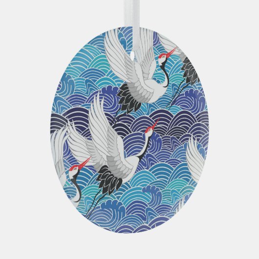 Japanse kraan:  vogelpatroon. glas ornament (Voorkant Rechts)