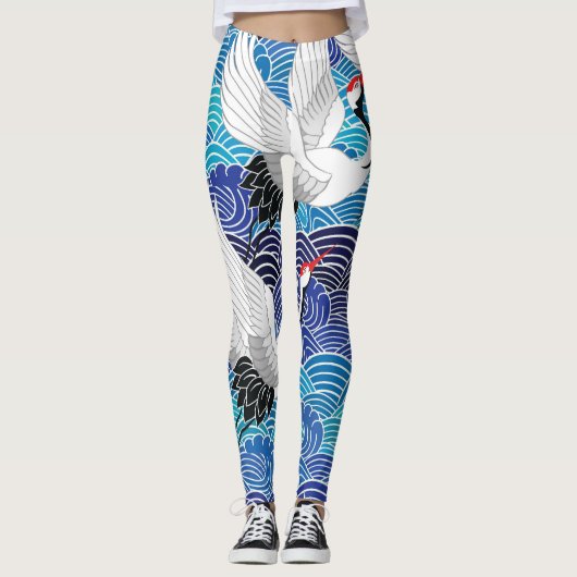 Japanse kraan:  vogelpatroon. leggings (Voorkant)