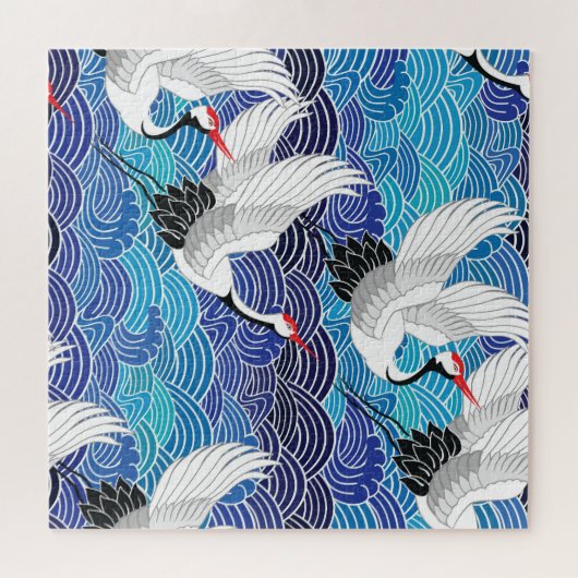 Japanse kraan:  vogelpatroon. legpuzzel (Horizontaal)