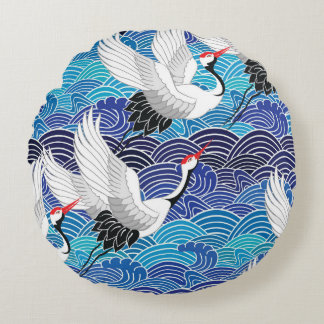 Japanse kraan:  vogelpatroon. rond kussen