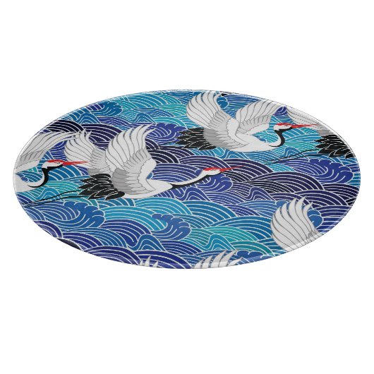 Japanse kraan:  vogelpatroon. snijplank (Hoek)