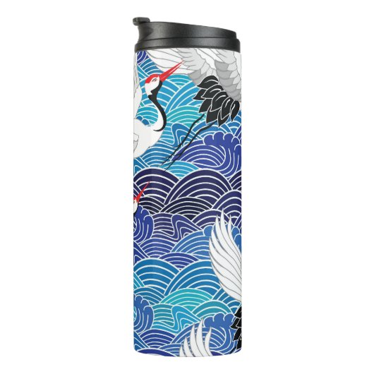 Japanse kraan:  vogelpatroon. thermosbeker (Geroteerd rechts)