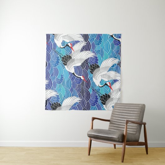 Japanse kraan: vogelpatroon. wandkleed (In Situ (horizontaal))