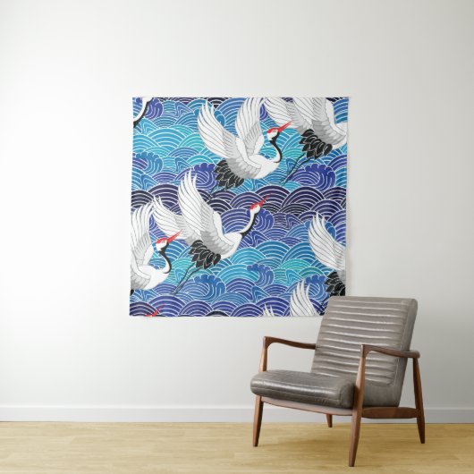 Japanse kraan:  vogelpatroon. wandkleed (In situ)