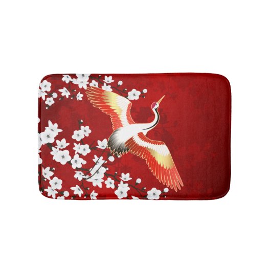 Japanse Kraan Witte Kersenbloesem Rood Badmat (Voorkant)