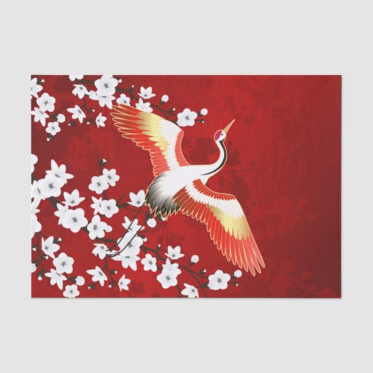 Japanse Kraan Witte Kersenbloesem Rood Tissuepapier (Voorkant)
