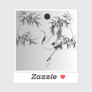 Japanse Kraanvogel en Bamboe Inktwassing - Zen Sum Sticker