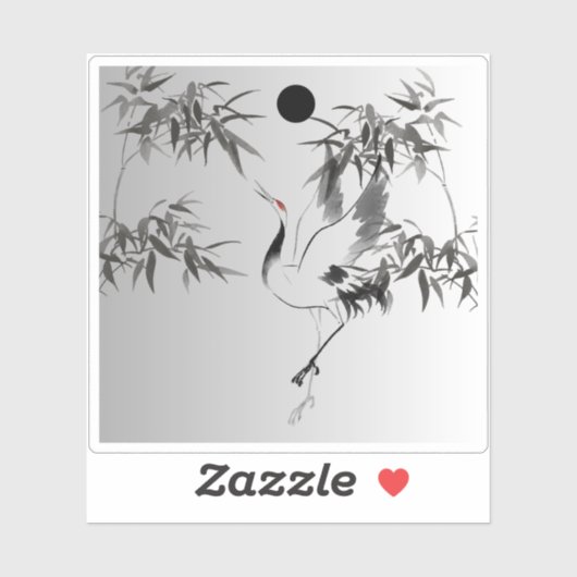 Japanse Kraanvogel en Bamboe Inktwassing - Zen Sum Sticker (Vel)