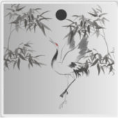 Japanse Kraanvogel en Bamboe Inktwassing - Zen Sum Sticker (Voorkant)