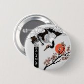 Japanse kraanvogel en bloeiende sakura ronde button 5,7 cm (Voorkant /achterkant)