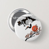 Japanse kraanvogel en bloeiende sakura ronde button 5,7 cm (Voorkant /achterkant)