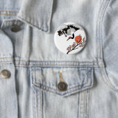 Japanse kraanvogel en bloeiende sakura ronde button 5,7 cm (In situ)