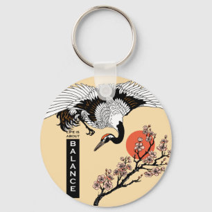 Japanse kraanvogel en bloeiende sakura sleutelhanger