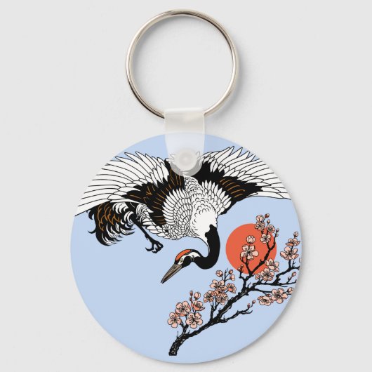 Japanse kraanvogel en bloeiende sakura sleutelhanger (Voorkant)