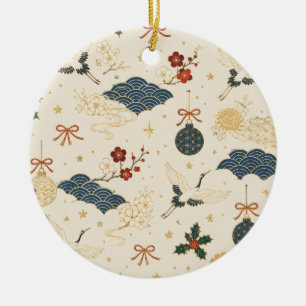 Japanse Kraanvogel en Golf Kerst Keramische Versie Keramisch Ornament