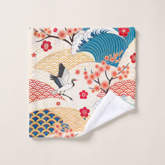 Japanse Kraanvogel en Kersenbloesemgolven Washandje