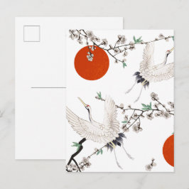 Japanse kraanvogel met pruimenbloesem motief briefkaart