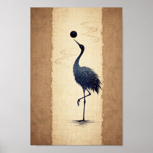 Japanse Kraanvogel Zen Washi Papier Kunst Illustra Poster