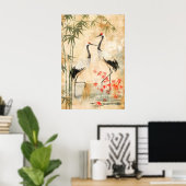 Japanse Kraanvogels & Bamboe Kunstprint Textured Poster (Thuiskantoor)