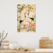 Japanse Kraanvogels & Bamboe Kunstprint Textured Poster (Keuken)