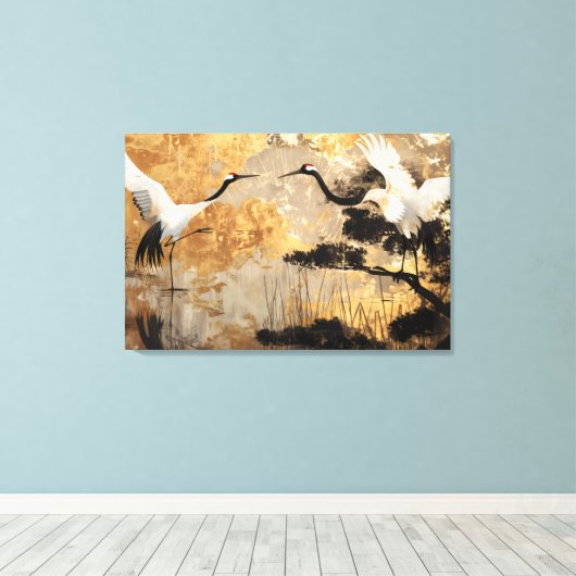 Japanse kraanvogels canvas afdruk (Insitu (Houten vloer))