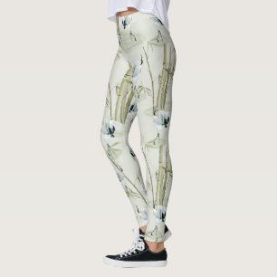 Japanse Kraanvogels en Bamboe Waterverf Patroon Leggings