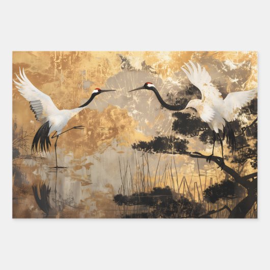 Japanse kraanvogels inpakpapier vel (Voorkant 3)