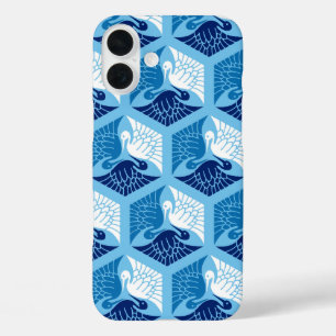 Japanse Kraanvogels, Marineblauw, Wit en Lichtblau iPhone 16 Plus Hoesje